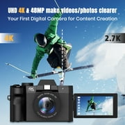 4K Digital Camera for Photography and Video Auto Focus 48MP Vlogging Travel Compact Camera ,180°Flip Screen 16X Zoom with 32GB SD Card & 2 Batteries Macro Lens