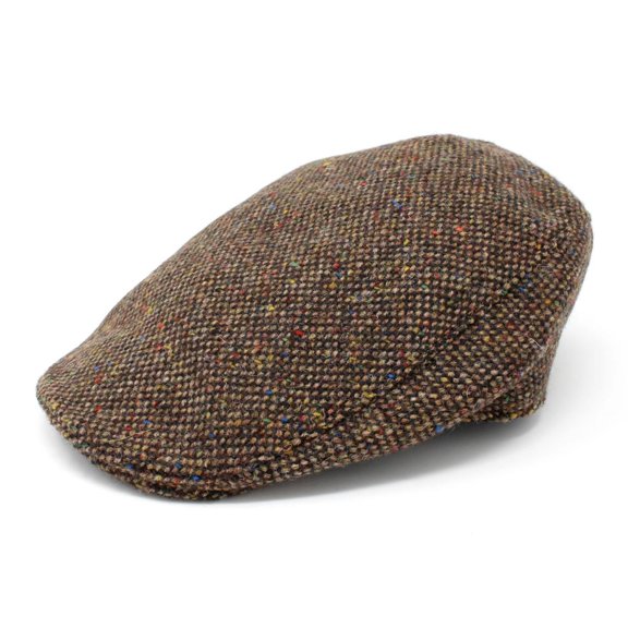 Hanna Hats Irish Tweed 100% Wool Men's Donegal Touring Flat Driving Cap Made in Ireland | Brown