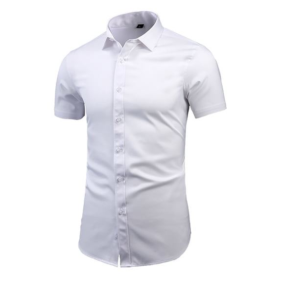 Dealovy Work Tops for Men Slim Fitting Button down Shirts Business Casual Collared Short Sleeve Shirts,White,XL