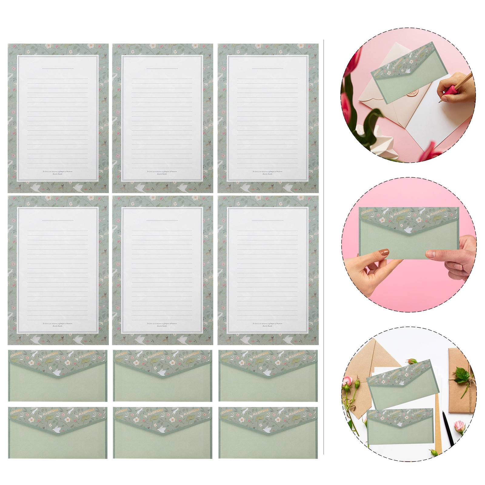 Raindrops 2 Sets Lined Stationery Writing Paper and Envelopes Set Vintage Floral Letter Writing Kit with Envelopes for Invitations and Notes