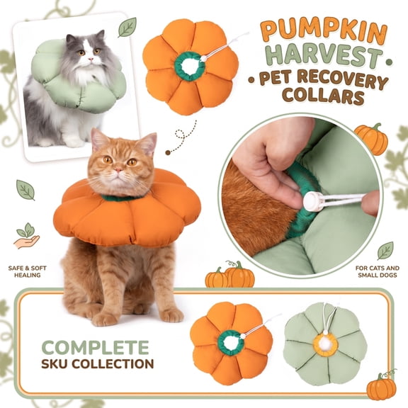 Cat Cone Collar Soft, Halloween Cat Collar, Matcha Green Pumpkin Shaped, Cat Recovery Collar for Wound Protection, Pet Post Surgery Use, Cat Halloween 1 Pack