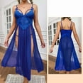 thumbnail image 2 of IROINNID Women's Nightgown Side Slit Sling Nightdress Mesh Camisole Chemise Pajamas,Blue, 2 of 5