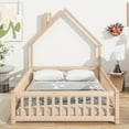 thumbnail image 6 of Bellemave Full Size Floor Bed with House-shaped Headboard and Fence Full Wood Floor Bed Frame with Guardrails and Door Montessori House Bed, Natural, 6 of 12