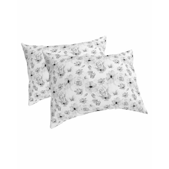 Gray Spring Floral Pillow Covers King Size 2 Pack, Summer Botanical Floral Watercolor Soft Bed Throw Pillowcases Breathable Cooling Long Lumbar Body Pillow Sham Cover for Bed Sofa 20''x36''