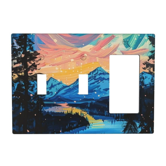 Watercolor Hand Painted Sky Switch Cover Decorative Wall Plate 3-Gang 2-Toggle 1-Decor Standard Size