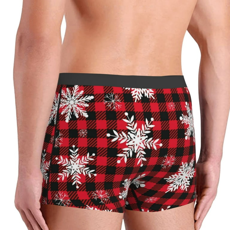 Kll Snowflakes On A Buffalo Plaid Christmas Men'S Cotton Boxer Briefs  Underwear-Medium 