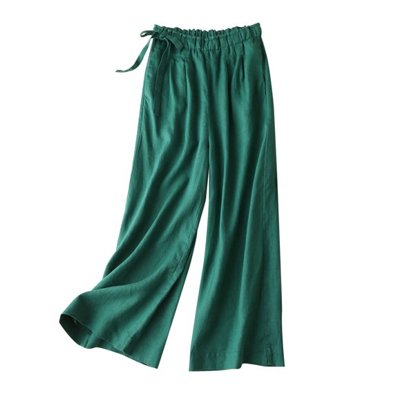 Clearance! Borniu Pants Women's Pants, Spring Summer Solid Color Leisure Pants For Women,Retro Drawstring Side Frenulum High Waist Broad Leg Pants Plus Size Pants Clearance