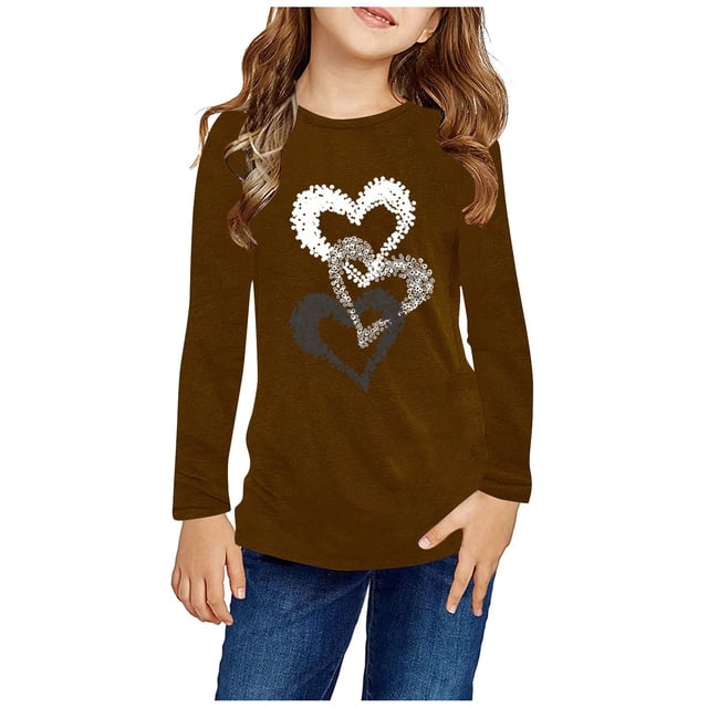 RXIRUCGD Chemises à Manches Longues pour Filles, Col Rond Mignon, Blouses Décontractées Élégantes (Marron, Taille : 3 Ans)