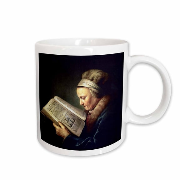 3drose, Old Woman Reading a Lectionary Rembrandts Mother C. 1630 by Gerard Dou, 15oz Mug