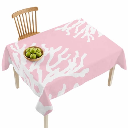 Rectangle Tablecloths Abstract White Coral on Pink Waterproof Table Cloths Summer Marine Life Spillproof Decorative Dining Table Covers for Kitchen Indoor Outdoor Parties Camping 52x70in