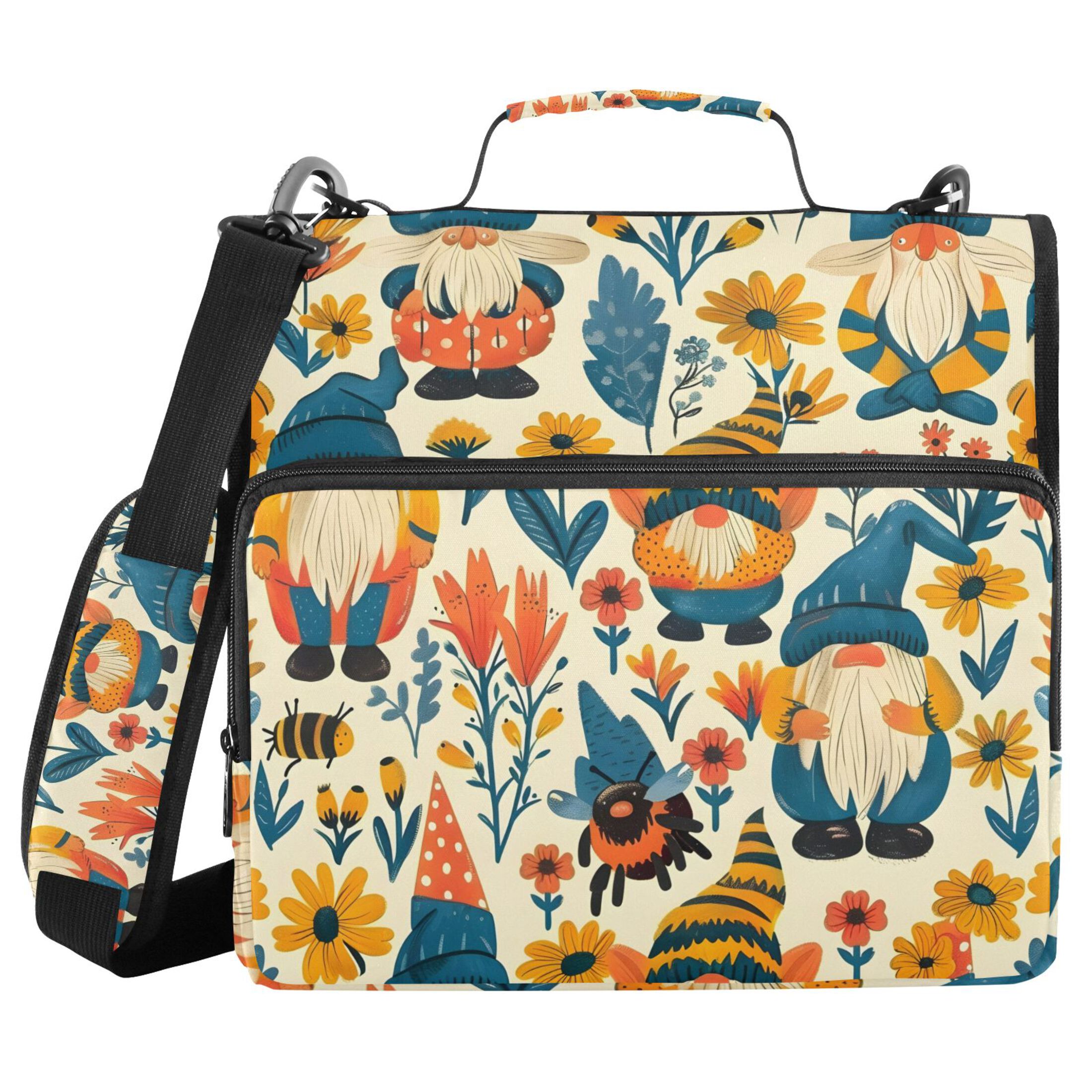 ALAZA Zipper Binder Gnomes and Floral 3 Ring Trapper Keeper File Folder Organizer Bag