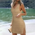 thumbnail image 3 of DAKIMOE Swimsuit Cover up for Women Crochet Hollow Out Knit Sundresses Summer Beach Tank Dresses Neck Sleeveless Bathing Suit Cover Ups for Swimwear/Bikini, S-XL, 3 of 5