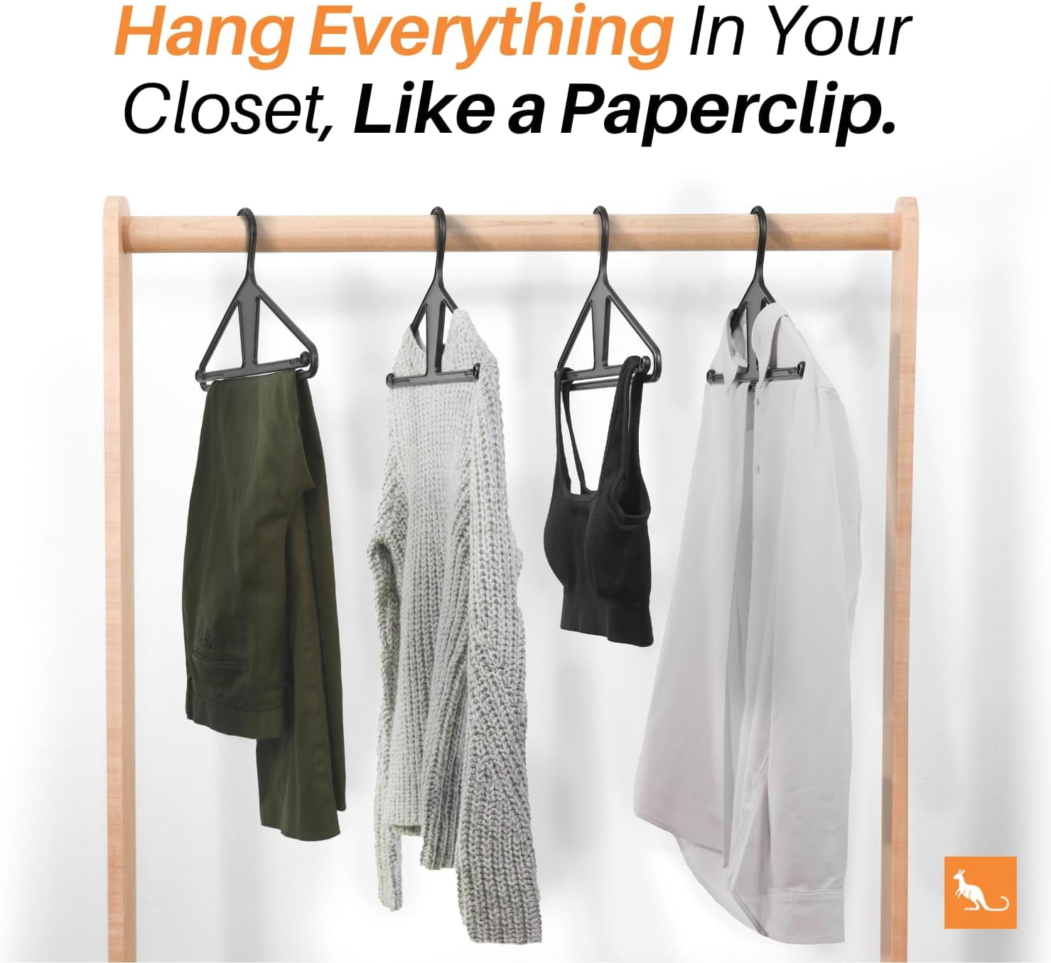 Kangaroo™ 100% Recycled Strong Clothing Hanger, Pants, Shirt, Jacket - Patented (Charcoal 10-Pack)