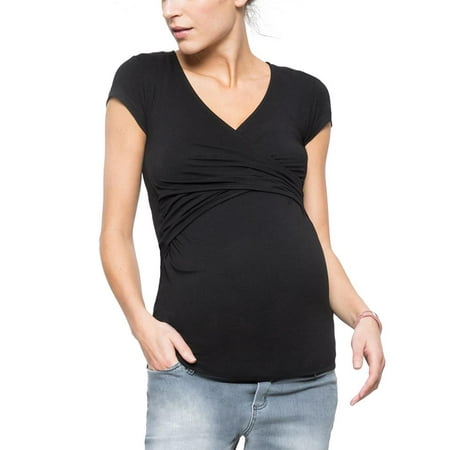 

Julycc Pregnant Womens Summer Short Sleeve Wrap Top Maternity Nursing T-shirt