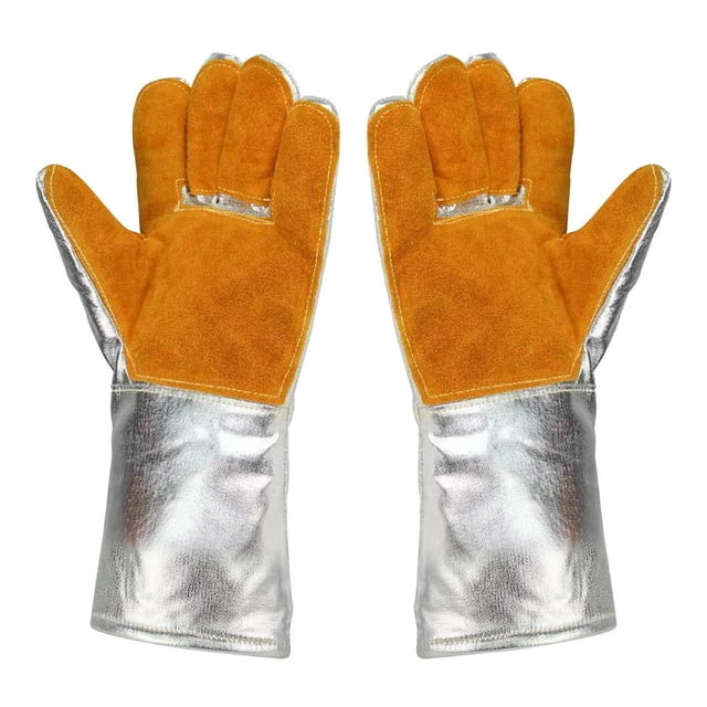 Rbaofujie Gants Longs de Protection contre les Radiations en Aluminium Haute Température, Gants de Soudure Résistants à la Chaleur à Cinq Doigts Orange