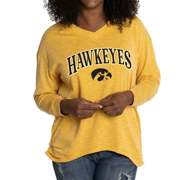 Women's Gold Iowa Hawkeyes Oversized Bailey Long Sleeve V-Neck Tri-Blend Tunic