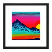 Mt Everest Himalayan Mountains Striking Psychedelic Sunset Square Wooden Framed Wall Art Print Picture 8X8 Inch