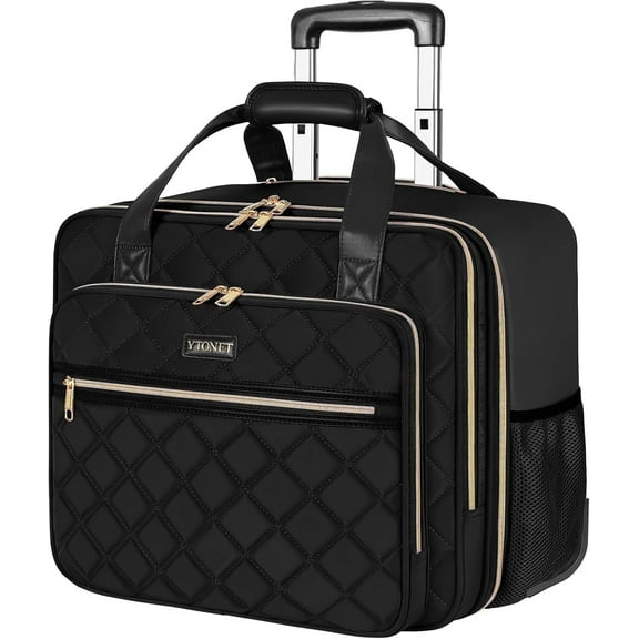 Ytonet Rolling Laptop Bag for Women, 17.3 inch Briefcase on Wheels for Men and Women, Black