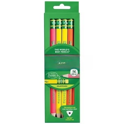 12pk #2 Wood Pencils My First Neon  Jumbo Fat Primary Toddler Pencils, Non-Toxic, Latex-Free, 3.3mm