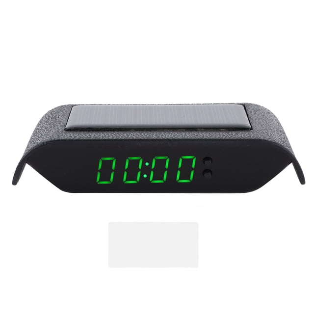 Reloj digital para coche, camión, energía solar, hora, fecha, temperatura, pantalla LCD, cableado, luz verde.