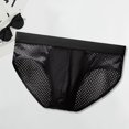 thumbnail image 3 of zeranth Men Briefs Mid-rise Elastic Waist Mesh Stitching Ice Silk Panties Breathable Solid Color U-Convex Underwear Daily Wear, 3 of 7