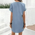 thumbnail image 4 of IDALL Summer Dresses,Casual Dresses Women's Spring And Autumn V Neck Solid Color Pullover Casual Button Dress Petite Dresses,Modest Dresses,Womens Dresses Blue Dress 2XL, 4 of 5