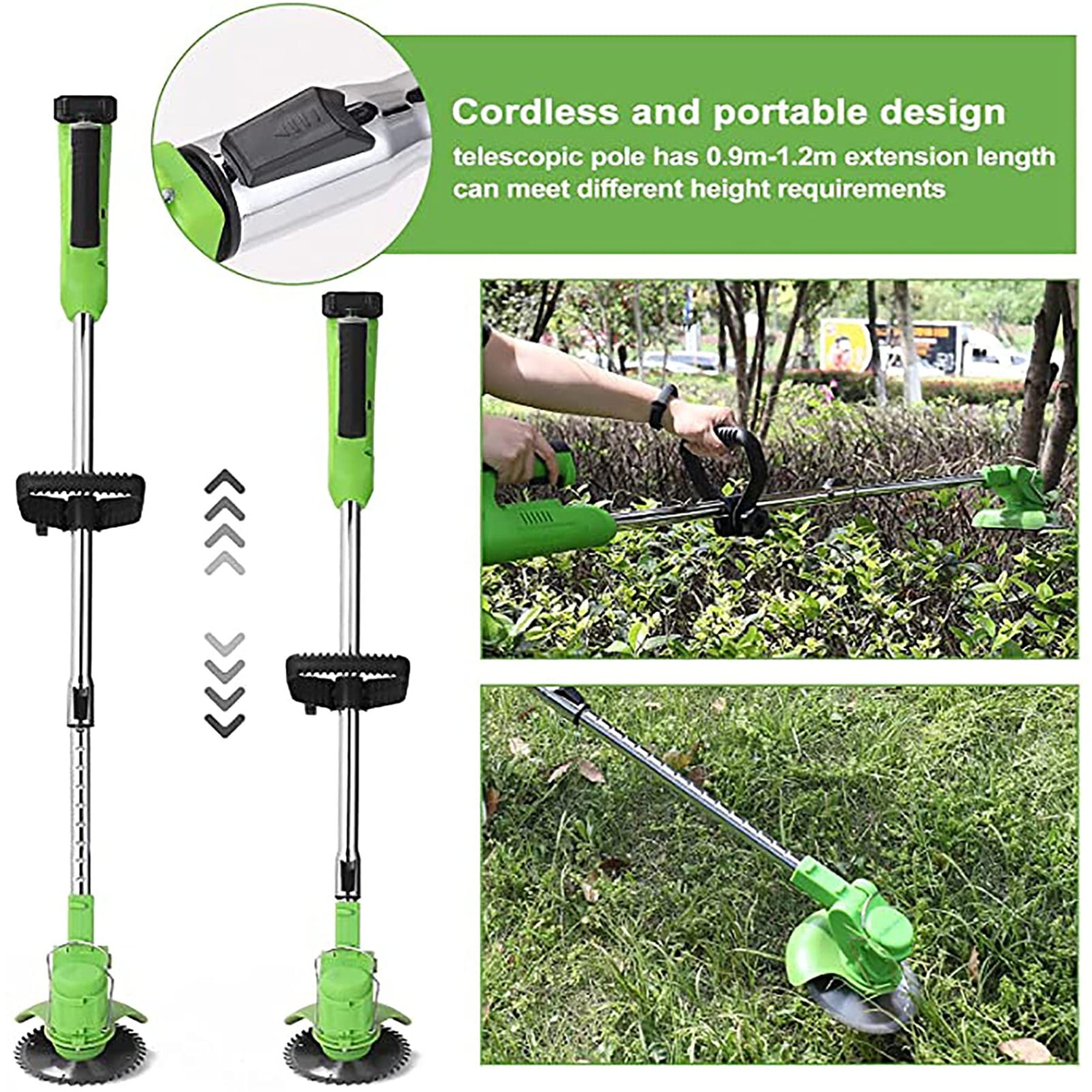 Bikkii 13” 600W 24V Battery Powered Push Lawn Mower, Telescopic Handle, 2 Lithium-Ion Batteries