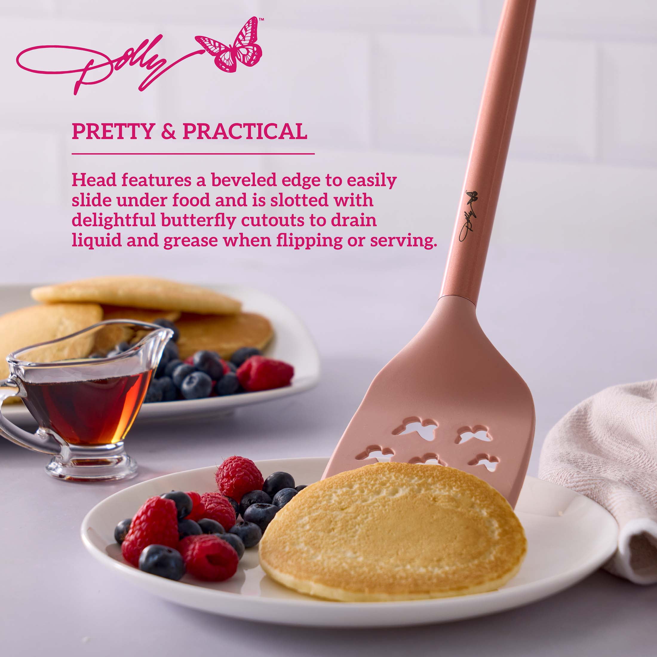 Dolly Parton Stainless Steel Slotted Turner, Blush