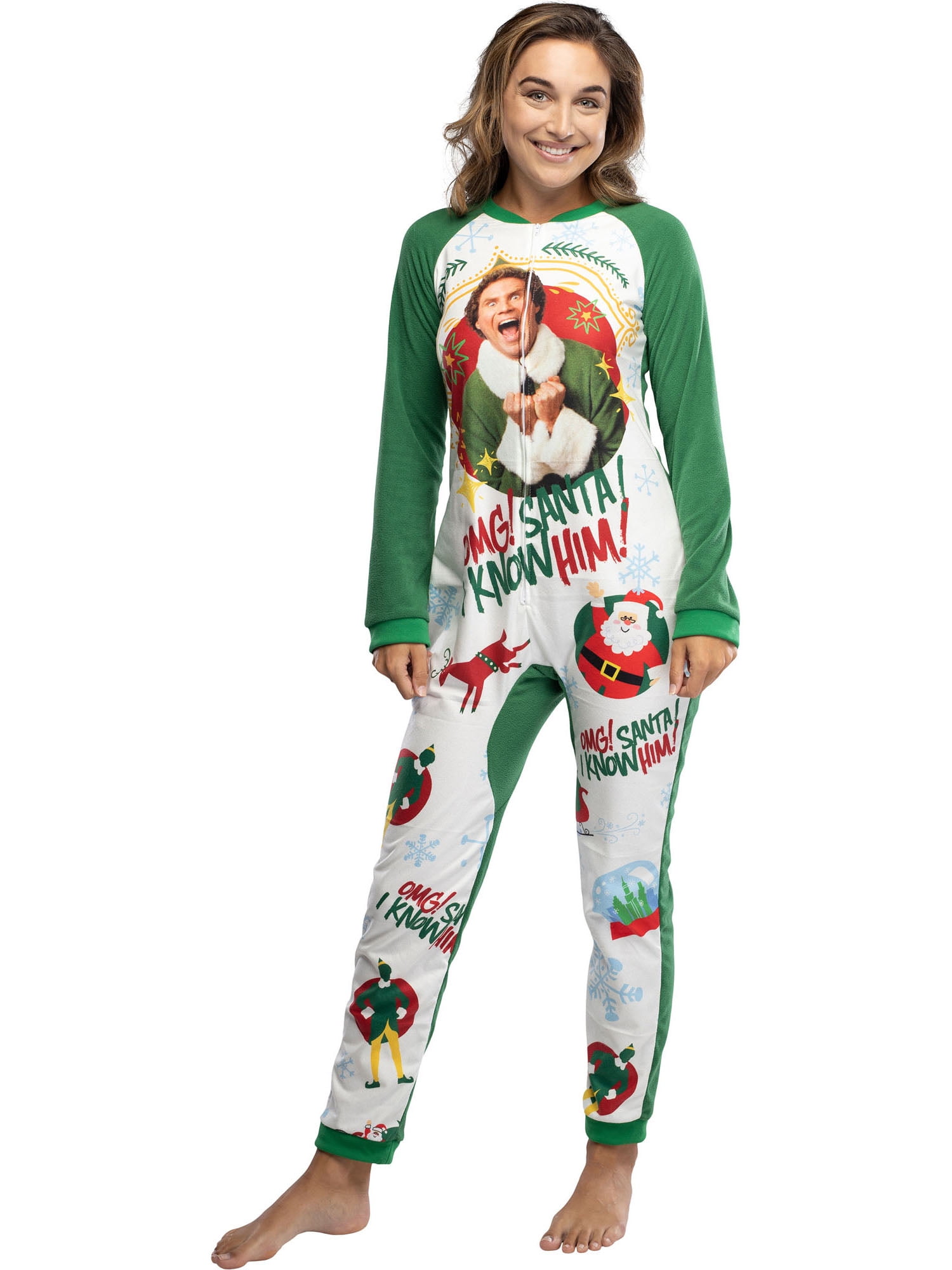 Elf The Movie Womens' OMG Santa! I Know Him! One Piece Sleeper Pajama