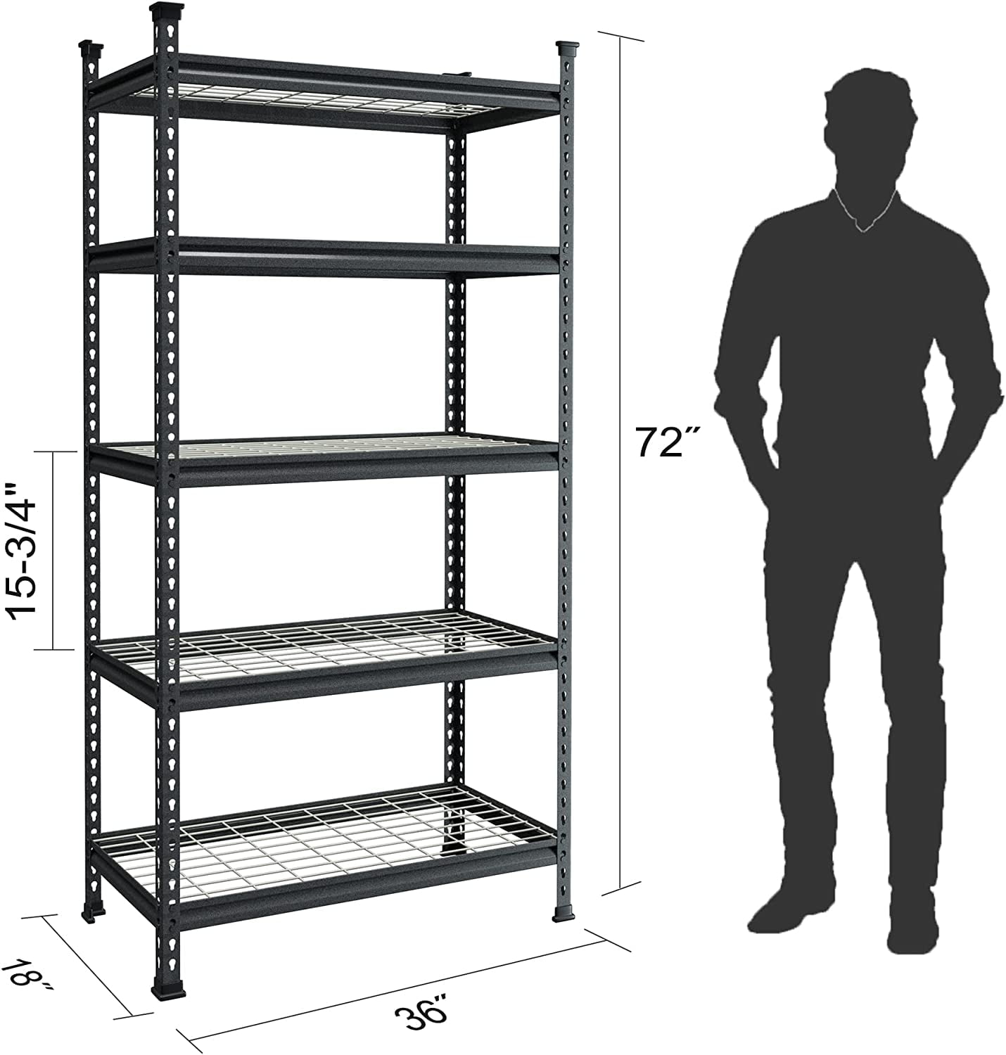 WORKPRO 4000lbs 5-Tier Metal Storage Shelving Unit, 36”W x 18”D x 72”H, Adjustable Storage Rack Heavy Duty Shelf, for Garage, Kitchen, Bathroom, Warehouse, Black