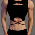 thumbnail image 6 of YLSDY Men's Crisscross Cutout Crop Tank Top, Slim Fit Hollow-Out Sleeveless Shirt for Nightclub and Streetwear Black Free Size, 6 of 6
