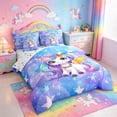 thumbnail image 2 of meiyoeat Kawaii Rainbow Unicorn 7 Pieces Full Size Bedding Sets For Girls,Colorful Cute Stars Print Full Size Bed in a Bag For Kids,Colorful Stars Reversible, 2 of 7