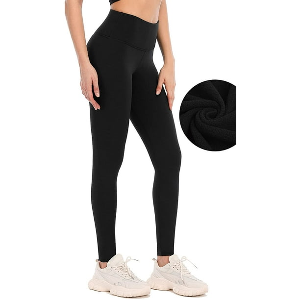 Fleece Lined Leggings Women High Waist Thermal Warm Workout Pants with  Pockets