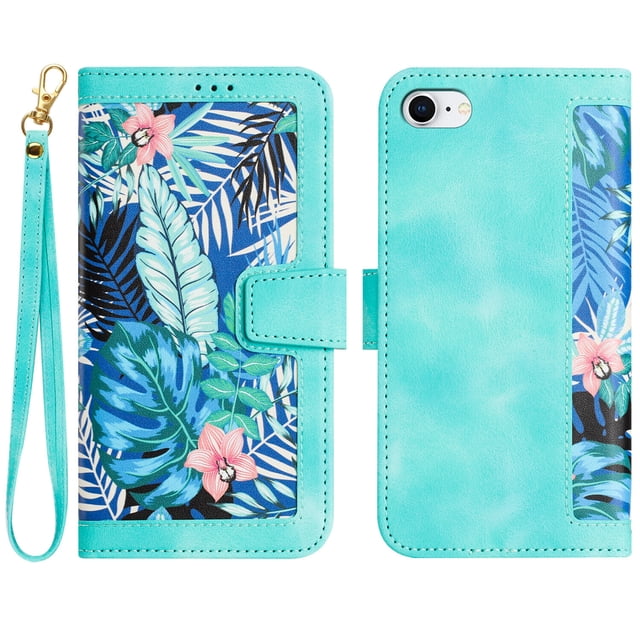 Compatible with iPhone 8/ 7 Vintage Flower Wallet Case Magnetic Closure Cover with Card Slots