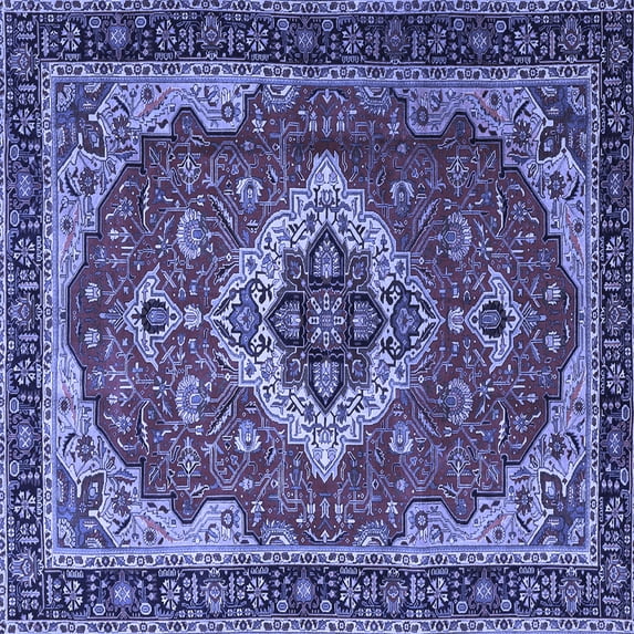 Ahgly Company Machine Washable Indoor Square Persian Blue Traditional Area Rugs, 8' Square