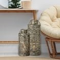 thumbnail image 7 of Moroccan Temple Lanterns, Luxury Floor Hurricanes, Set of 2, For LED or Wax Candles, Sealed Iron, Antiqued Patina, Hinged Top, 19 and 15 Inches, the Global Chic Collection, 7 of 7
