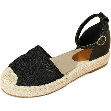 Women s Closed Toe Sandals Ankle Strap Espadrille Platform Sandals Hollow Out Flat Shoes