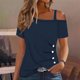 thumbnail image 1 of Fiudx Ofertas Flash Del Día Solo En Línea Blusa con Botones y Manga Corta Halter con Hombros Descubiertos para Mujer, 1 of 5
