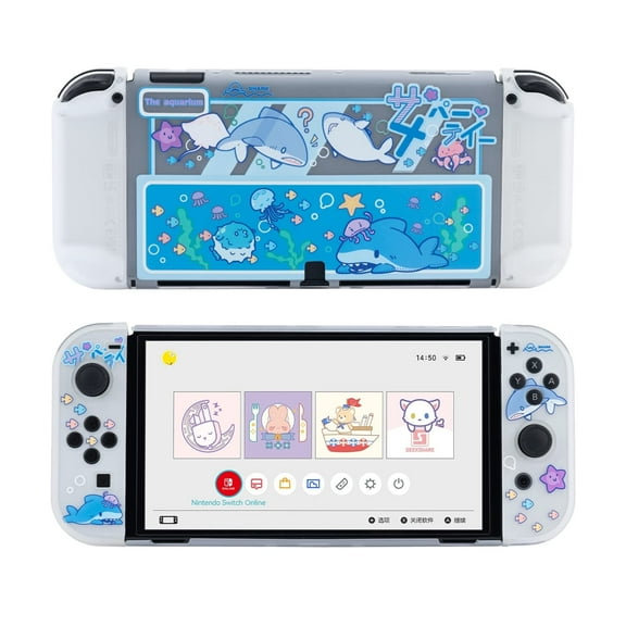 GeekShare Protective Case for Nintendo Switch OLED, Anti-Scratch Case for Nintendo Switch OLED and Joy-Con-- Shark Party