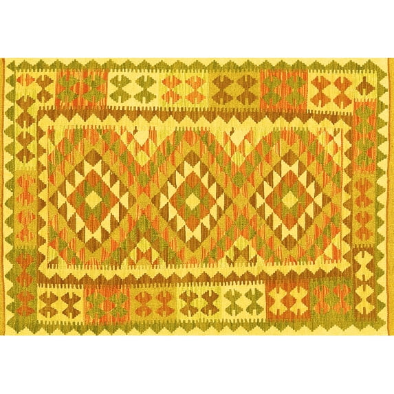 Ahgly Company Machine Washable Indoor Rectangle Oriental Yellow Traditional Area Rugs, 8' x 10'