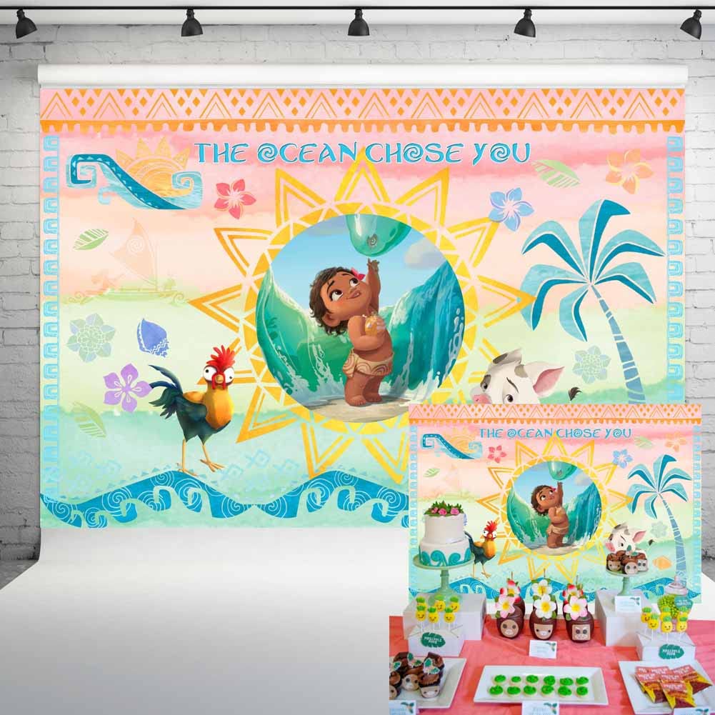 Baby Moana Backdrop for Birthday Party Watercolor