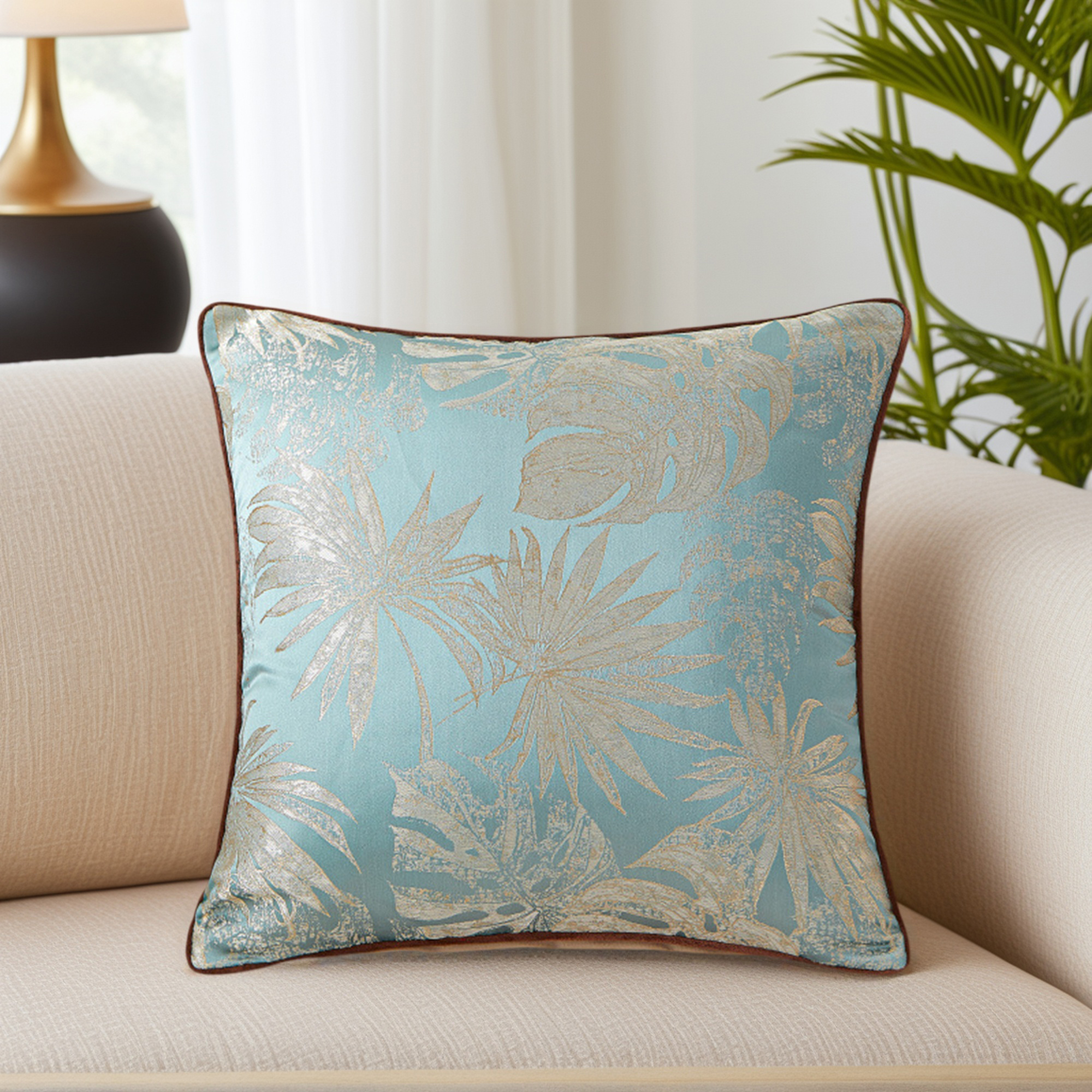 Unique Bargains 2pcs Velvet Tropical Leaf Jacquard Pillow Cover 18" x 18" Green