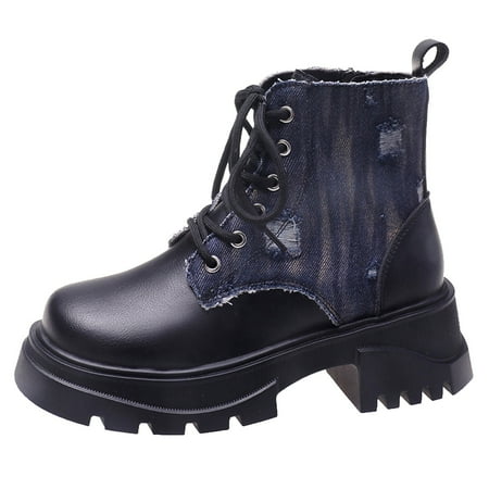 OJSFQUFP Winter Womens Boots Women Shoes Thick Heel Thick Soled Denim Short Boots Fashion Comfortable Outdoor Boots Extra Wide Calf Boots for Women Blue 38