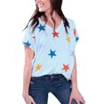 thumbnail image 1 of Famelof Sweet Star Print Femmes T-Shirt V Cou Manches Courtes Été Tops (Bleu S), 1 of 1