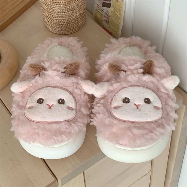 Pantuflas de algodón de cordero encantadoras para amantes para hombres y mujeres 2022, pantuflas de casa de felpa cálidas con suela gruesa antideslizantes para el invierno