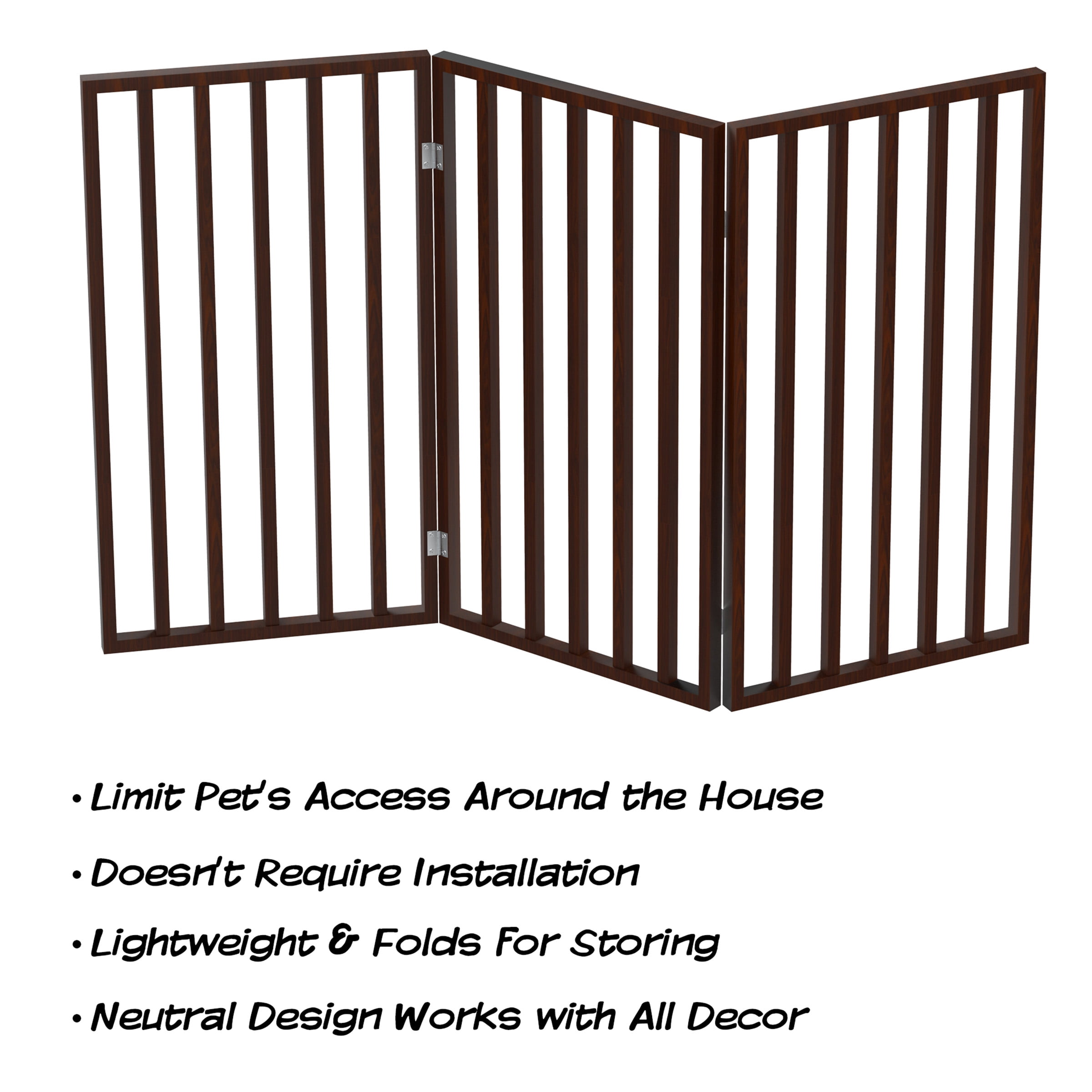 Wooden Pet Gate- Tall Freestanding 3-Panel Indoor Barrier Fence, Lightweight and Foldable for Dogs, Puppies, Pets- 54 x32â by PETMAKER (Dark Brown)