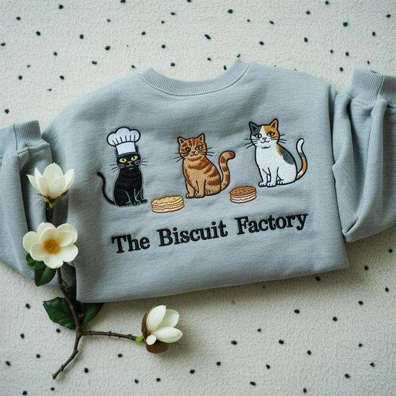 Embroidered The Biscuit Factory Sweatshirt,Cat Play Pumpkin,Halloween Pumpkin,Spooky Fall Hoodie,Autum Shirt,Gifts for Cat Owners,Cat Lover