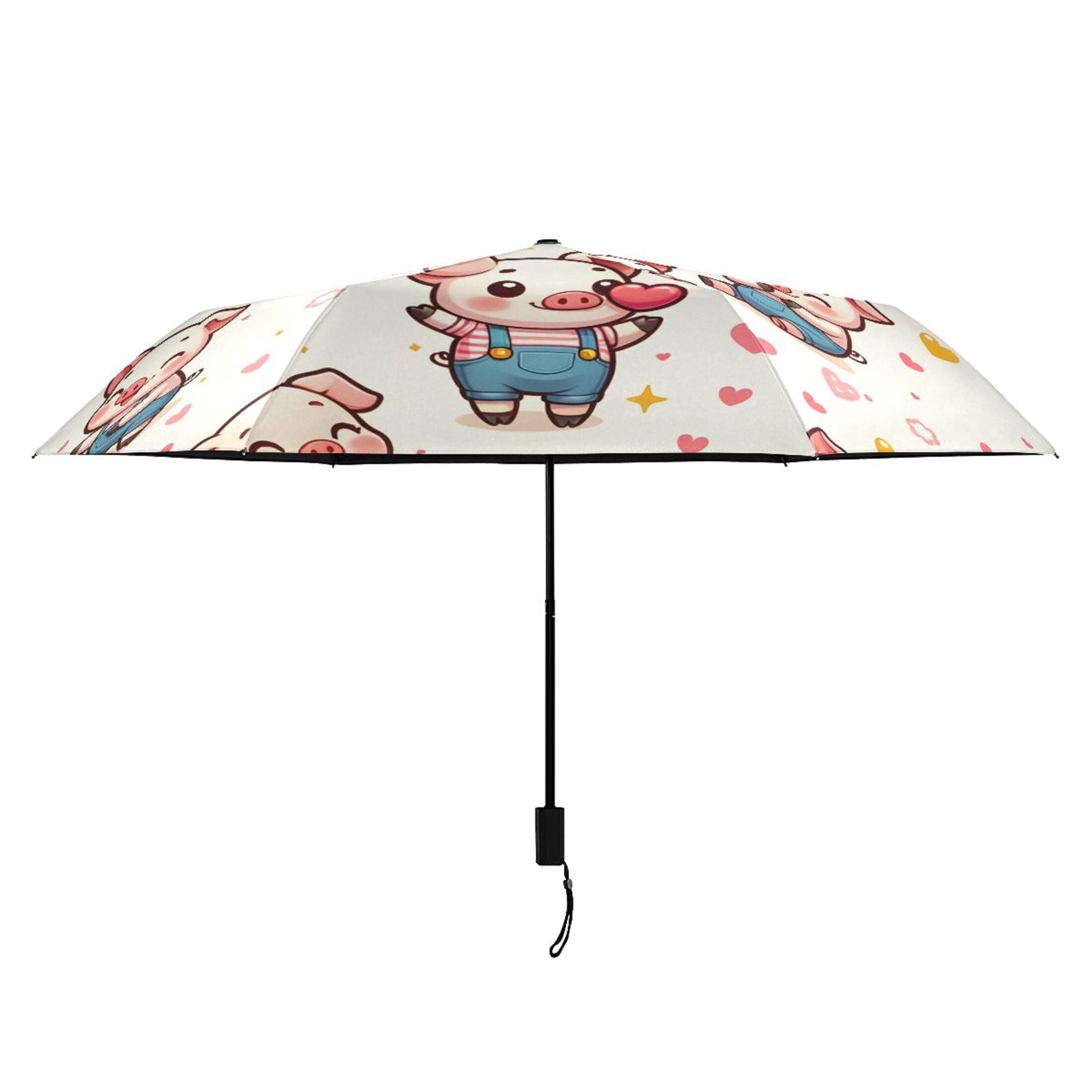 Cute Pig with Heart Compact Sun Umbrella Windproof Travel Umbrellas for Rain Strong Portable UV Protection