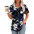 thumbnail image 2 of Raeneomay Short Sleeve Tunic Tops Fit Pleated Blouse Shirts Fashionable Women's Casual Short Sleeved Loose Round Neck Printed Top, 2 of 5