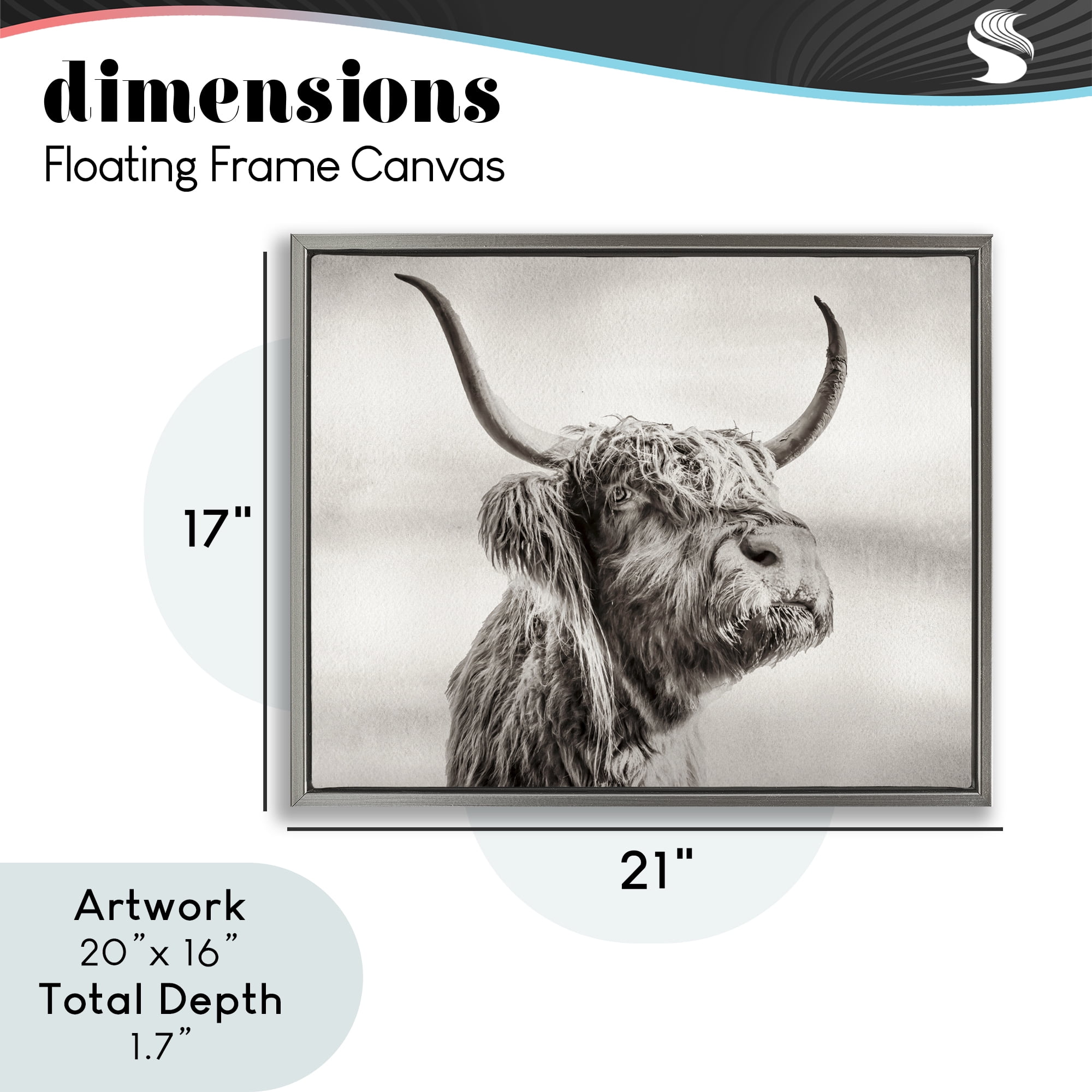 Stupell Industries Horned Highland Cow Gazing Gray Framed Floater Canvas Wall Art, design by Julia Frost